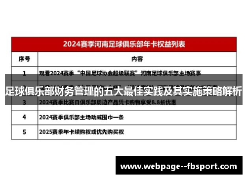 足球俱乐部财务管理的五大最佳实践及其实施策略解析